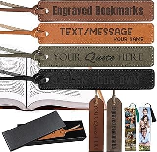 Personalized Bookmark, Engraved Handmade PU Leather Bookmark with Name Text, Custom Book Mark with Edge Stitching, Gifts for Women Men Book Lovers Reader image