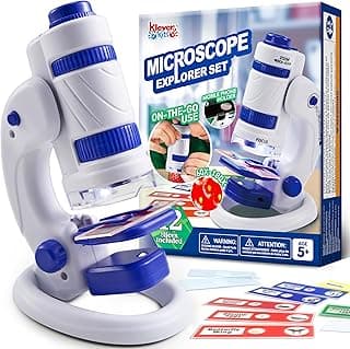 Klever Kits Microscope Explorer Set for Kids, 2 in 1 Science Experiment Toy with Portable Microscope and 12 Specimen Slides, 60X-180X, Educational Toys for Kids Aged 5+ image