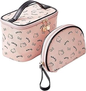 Make up Bag Travel Cosmetic Bags Brush Holder Zipper Pouch Case Organizer Cute Organizer Suitable for Purse for Women (Light Pink 2PCS) image