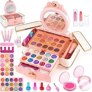 Kids Makeup Kit for Girl, Babbyo 50pcs Washable Makeup Set Toy for Little Girl, Pretend Play Makeup for Toddlers with Real Cosmetic Case, Birthday Toys Present for 4 5 6 7 8 9 10 11 12 Years Old Girl image