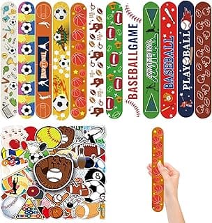 74Pcs Sports Theme Party Favors 24 Pcs Ball Theme Slap Bracelets 50 Pcs Sport Theme Stickers ，Sports Party Team Gift Fillers School Classroom games Rewards Supplies image
