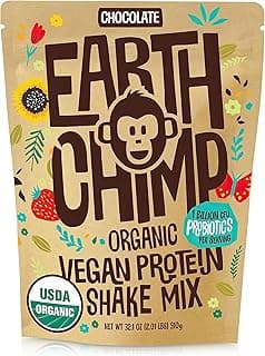 EarthChimp Organic Vegan Protein Powder - with Probiotics - Non GMO, Dairy Free, Non Whey, Plant Based Protein Powder for Women and Men, Gluten Free - 26 Servings 32 Oz (Chocolate) image