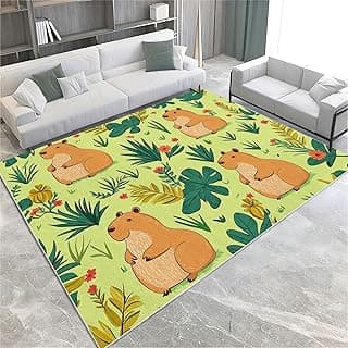 Watercolour Area Rug 6x9 ft Cartoon Cute Capybara Printed Washable Rugs Non-Shedding Non Slip Backing Area Rugs for Kids and Girls Bedroom and Nursery Room Indoor Carpet image