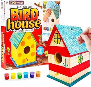 Made By Me Build & Paint Your Own Wooden Bird House Horizon Group USA, DIY Birdhouse Making Kit, Includes Paints, Brushes, Glue & Wind Chimes, Multicolor (46090F) image