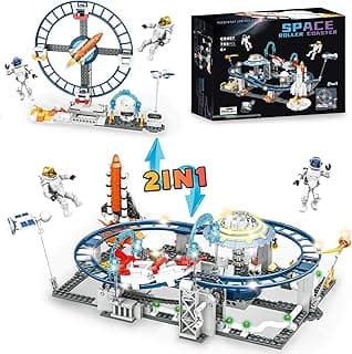 2 in 1 Space Roller Coaster Building Set - Rockets, UFO, Satellites, Space Capsules, Buildable Space Exploration Roller Coaster City Park Toys, Gift for Boys Girls Kids Ages 6 7 8 9 10 11 12+ image