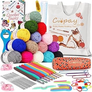 Coopay Crochet Kit Beginners Crochet Starter Kit with 15 Colors Yarn, 71PCS Crochet Beginners Set Amigurumi Crochet Kit for Kids/Adults, Cat Canvas Tote Bag Full Crochet Accessories & Instructions image