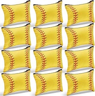 12 Pcs Softball Makeup Bag Sport Cosmetic Bags Canvas Softball Pouch Bags Portable Makeup Pouch Bag Travel Makeup Organizer for Women Men Team Player Travel (Softball Style) image