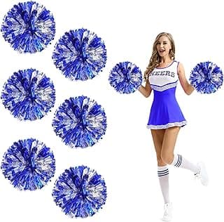 12Pcs Cheerleading Pom Poms with Finger Holes Metallic Foil Cheer Pom Poms for Dance, Matches, Team Spirit Sports, Stage Performance, Carnival Celebration