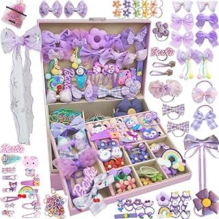 Girls Hair Accessories Set,Girls Hair Kit Jewelry Box Including Hair Clips, Hair Ties,Hair Barrettes,Hair Bow (Purple) image