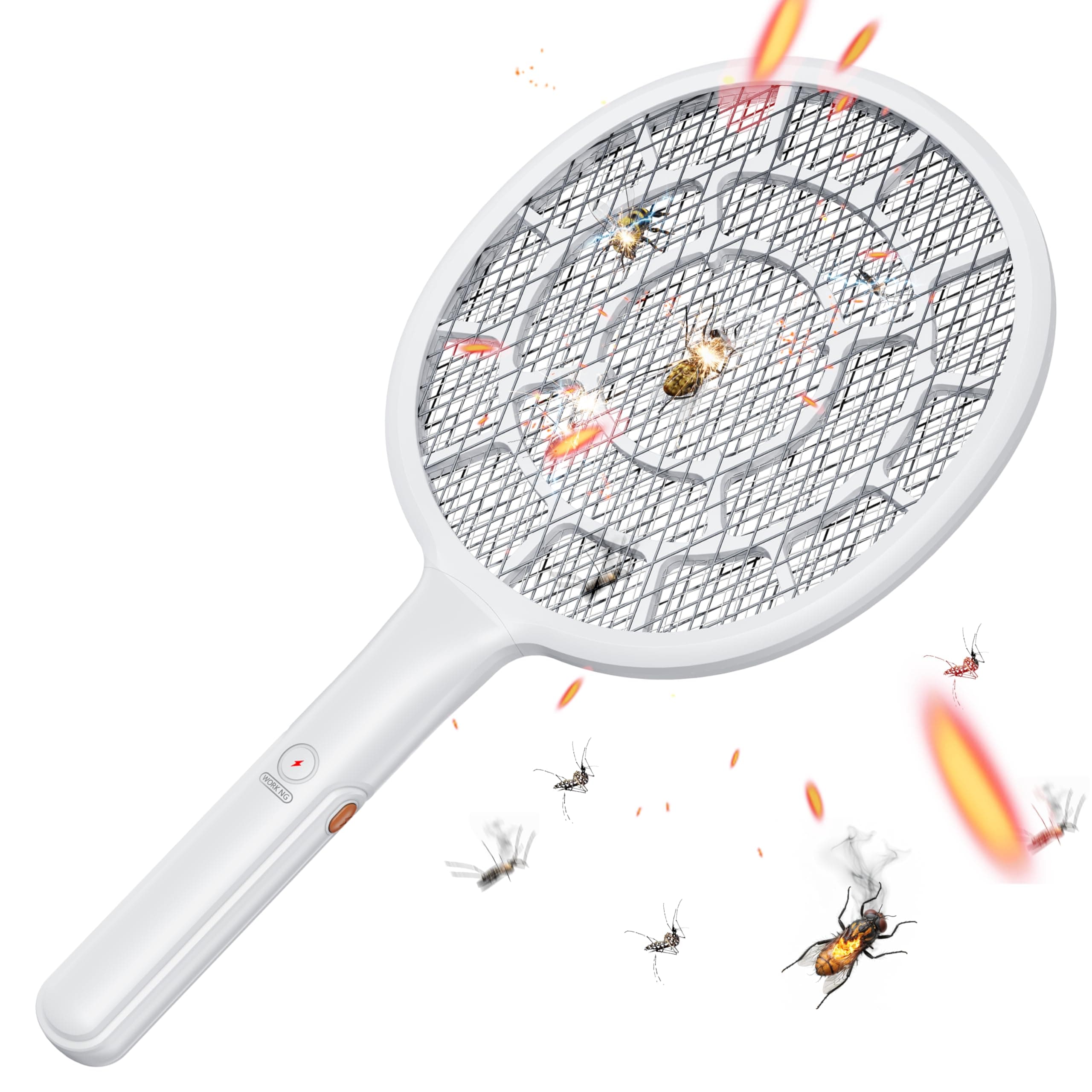 Electric Fly Swatter, Bug Zapper, Mosquito Zapper Racket | Gold Zone Voltage, Densest 3 mm Mesh, Apple-Like Weight - AA Battery Powered (not incl.) - Indoor & Outdoor Use with Pro Swat Tips image