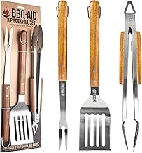 BBQ-AID 3 Piece Grill Set BBQ Accessories - Kitchen Tongs, Metal Spatula & Fork Utensils - Heavy Duty Stainless Steel Barbecue Grill Utensils for Outdoor Grill with Solid Sturdy Wood Handles image