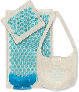 Acupressure Mat & Pillow Set with Neck Stretcher | Natural Eco Linen & Coconut Fibre | Pain Relief for Back, Neck & Sciatica | Headache & Relaxation Therapy | Travel Carrying Bag Included image