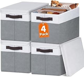 Large Storage Baskets Bins with Lids 4 Pack, Criusia Storage Baskets for Organizing Shelves Nursery Bedroom, Home Closet Organizers Cubes for Clothes Toys Blanket - Stackable & Sturdy -14x10x9.5 image