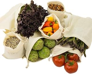 Reusable Grocery Produce Shopping and Storage Bags, Organic Cotton Muslin, Set of 6 (2 ea. of L, M, S) image