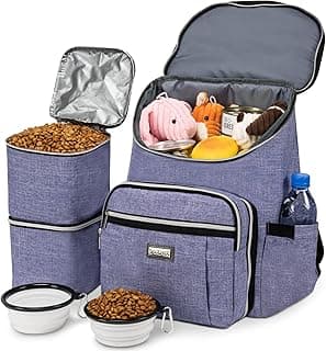 BAGLHER Travel Dog Backpack - Detachable Travel Dog Food Container for Pet Supplies Dog Gear Backpack,Dog Bag for Traveling with 2 Silicone Collapsible Bowls and 2 Food Baskets Purple