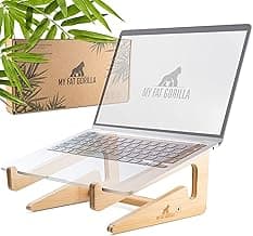 Wooden Laptop Stand, Wood Computer Stand, Bamboo Laptop Stand Compatible with 10-15'', Universal Laptop Shelf, Ergonomic MacBook Holder, MacBook Stand, Laptop Riser for Desk image