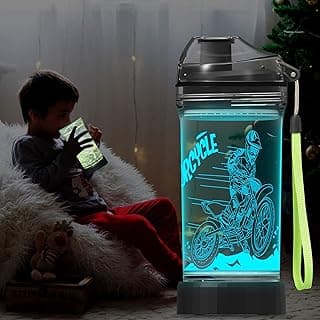 Lightzz Dirt Bike Gifts for Boy, Kids 3D Glowing Water Bottle with LED Light - 14 OZ Tritan BPA Free - Creative Ideal Travel Cup Motorcross Gift for School Kid Boy Child Holiday Camping Picnic