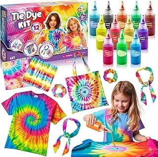 Golray Tie Dye Kit for Kids DIY Fabric Dye Party Arts and Crafts for Kids Ages 8-12, Tie Dye Shirt/Handbag/Towels/Hairbands, 12 Color Powder with Tie Dye Bottle, Activities for Large Groups image