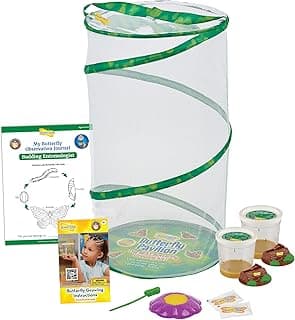 Insect Lore Butterfly Pavilion with Two Live Cups of Caterpillars | 2ft Tall Habitat, STEM Butterfly Journal, 10 Live Baby Caterpillars | Life Science & STEM Education | Painted Lady Butterfly Kit image