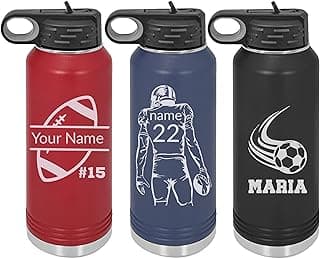 Next Day Shipping, Personalized Laser Engraved 20 32 40 oz Water Bottle with Name & Sport Logo, Stainless Steel Double Wall Vacuum Insulated with Lid and Straw Custom Water Bottle (Sport Chart) image