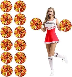 12Pcs Cheerleading Pom Poms with Finger Holes Metallic Foil Cheer Pom Poms for Dance, Matches, Team Spirit Sports, Stage Performance, Carnival Celebration image