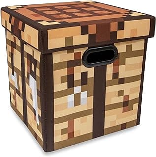 Minecraft Crafting Table 13-Inch Storage Bin Chest With Lid | Foldable Fabric Basket Container, Cube Organizer With Handles, Cubby For Shelves, Closet | Home Decor Essentials, Video Game Gifts image
