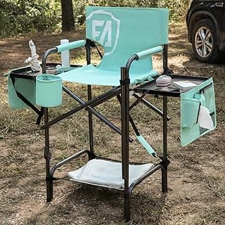 EVER ADVANCED 31" Tall Portable Makeup Artist Chair for Clients Directors Chair with Two Side Tables, Foldable Folding Chair for MUA, Craft Shows, Hair Stylist, Salons, Movie Sets 350LBS Green image