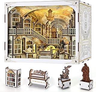 Book Nook Kit, DIY Miniature Dollhouse Booknook Kitwith LED Light Gifts for Book Lovers (Library of Gods Max)