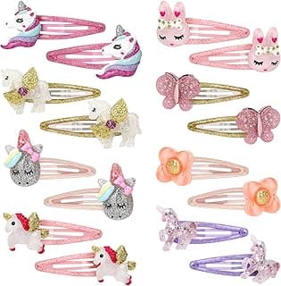 Unicorn Rabbit Snap Hair Clips No Slip Metal Butterfly Flower Hair Clips Little Girls Toddlers Kids Hair Clips Assorted Colorful Unicorn Hair Pins for Birthday Party Supplies (16pcs) image