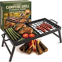 Carbon Steel Foldable Campfire Grill – Portable Grill Grate & Griddle with Large Non-Stick Surface, Sturdy Fold-Out Legs, Compact for Storage, Use Over Fire Pit image