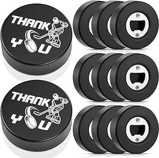 Nuogo 6 Pcs Ice Hockey Puck Bottle Openers 2.95 x 0.98 Inches Stainless Steel Beer Bottle Openers Thank You Hockey Gifts for Men Bartenders Players