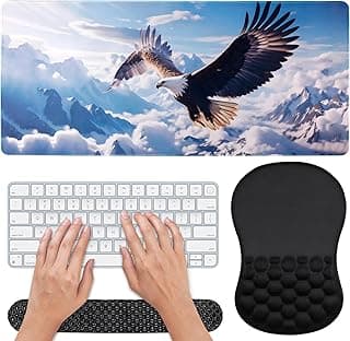3 in 1 Set Ergonomic Mouse Pad with Wrist Rest, Keyboard Wrist Rest, Non-Slip Desk Pad, Memory Foam Breathable Support for Prolonged Typing and Mouse Use, Relief from Wrist Fatigue