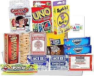 The Ultimate Game Night Gift Baskets for Family, Kids, Teens & Adults | Playing Cards & Snacks & Candy Gift Box for Teenage Birthday | Great Family Games & Movie Night or college, care package