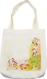 Lunarable Music Tote Bag, Abstract Grunge Style Music Themed Artwork with Notes Cheerful Modern Illustration, Cloth Linen Reusable Bag for Shopping Books Beach and More, 16.5" X 14", Cream image
