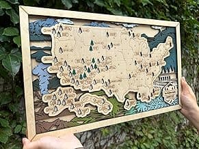 Wooden US National Parks Map Wall Art, National Park Checklist Wall Decor, Birthday Gifts for Boys,Traveler Gifts for Dad, Men, Women, Husband, Wife,Gift for Outdoor Lover (M - 18×11 inch)