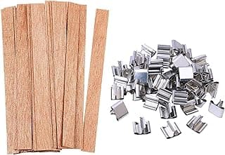 100 pcs Wooden Candle Wicks kit, Include 50 Pcs 5.1 X 0.5 Inch Candle Making Wicks and 50 Pcs Iron Stand Naturally Smokeless Wooden Candle Wicks Candle Cores for DIY Candle Making