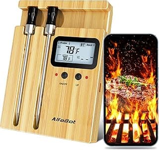 AlfaBot Wireless Meat Thermometer with 2 Meat Probes, 520 FT Bluetooth Meat Thermometer with Digital Food Thermometer for Remote Monitoring of BBQ Grill, Oven
