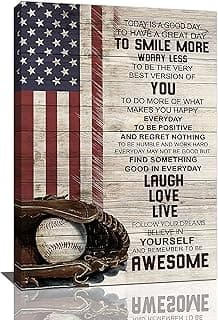 Inspirational Baseball Wall Art Sport Theme Pictures Wall Decor American Flag Canvas Prints Framed Modern Motivational Quotes Painting Artwork for Bedroom Office Living Room Bathroom Dining Room image