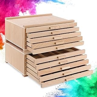 CraftyBook Artist Storage Drawers 2 Pack - 5 Drawer Art Supplies Chest Artist Organizer - Beech Wood Sketch Drawing Supply Storage Box with Removeable Dividers for Pencils, Pens, Paints, and Pastels image