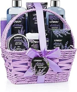 Spa Gift Basket, Luxury 9pc Bath & Body Set For Women & Men, Lavender & Jasmine Scent With Shower Gel, Bubble Bath, Lotion, Bath Salt, Body Scrub, Massage Oil, Loofah & Basket image