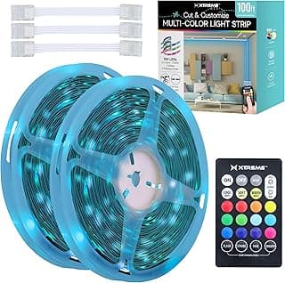 Xtreme Multicolored LED Strip Lights with Remote, 100 Foot RGBW Lights Strip with Adhesive Backing, Cut & Reconnect, Dimmable, 15 Colors, 900 LED Lights, 4 Modes Including Strobe, Flash, Fade & Smooth image