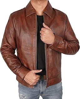 Lambskin Leather Biker Jacket Men - Distressed Black Classic Shirt Collar Vintage Brown Leather Jackets for Man image