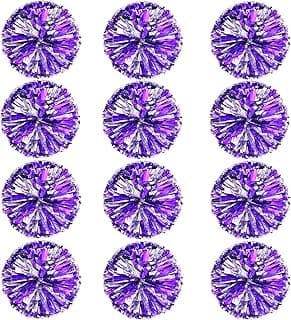 Vegove 12 Packs Cheerleading Pom Poms Bulk, Plastic Metallic Foil Cheer Hand Flowers, Cheerlead Pompoms for Kids Teens Sports Team Ball Game, 12 Inch image