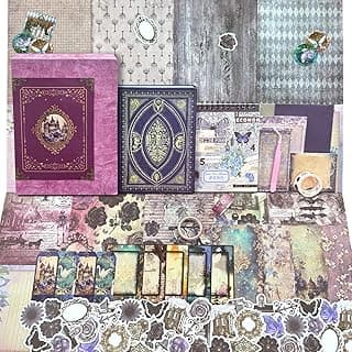 VJAIHOA 585pcs Vintage Scrapbook Supplies Junk Journal kit Aesthetic Stationery Supplies A6 Retro Notebook Ephemera Washi Sticker Book Bullet Journals Planner Arts Craft Collage Gift (Mystery Castle) image