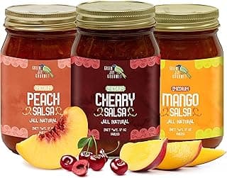 Green Jay Gourmet Fruity Favorites Salsa Variety Pack - Cherry Salsa, Peach Salsa, Mango Salsa - Fruit Salsa Gift Set - Medium Heat Picante Salsa - Gluten-Free Gourmet Salsa Dip - 17 Ounces, Pack of 3