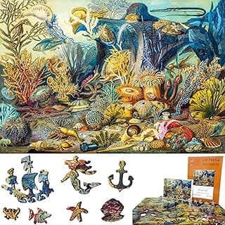 Wooden Jigsaw Puzzle for Adults - Uniquely Shaped Pieces - Made in The USA by FoxSmartBox - 444 Pieces - Ocean Life image