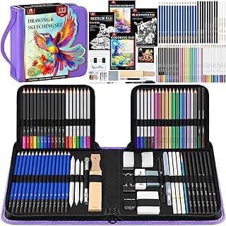 133 PCS Art Supplies Sketching Kit, Pro Drawing Pencils with Sketchbook, Coloring Book, Watercolor Pad, Black Paper Pad, Colored Graphite Charcoal Watercolor & Metallic Pencils for Artists Adults Kids image
