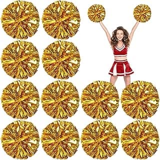 Deekin 12 Pack Cheerleading Pom Poms, Metallic Foil Pom Poms with Handle Cheer Squad Team Spirited Fun Pom Poms for Party, Sports Dance Cheer, 12 Inch, 50g Weight Each image