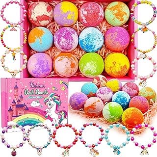 Unicorn Bath Bombs for Kids Girls 3 4 5 6 7 8 Years Old Birthday Gift for Girls Bath Bombs with Toys Surprise Jewelry Inside for Kids Toddler Girl Birthday Christmas Easter Present image