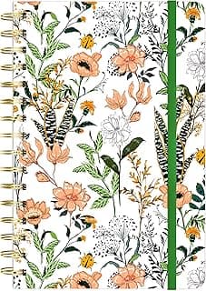 Spiral Journal Notebook, Hardcover Lined Journal for Women, 8.4 x 6 inch, 160 Pages Thick Paper,Cute Aesthetic Floral College Ruled Notebooks for Work Writing Journaling School, White Flower image